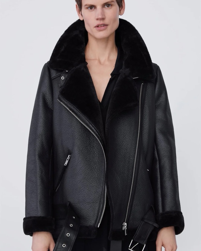 Black Zara Leather Fur Jacket by Zara - Pickle