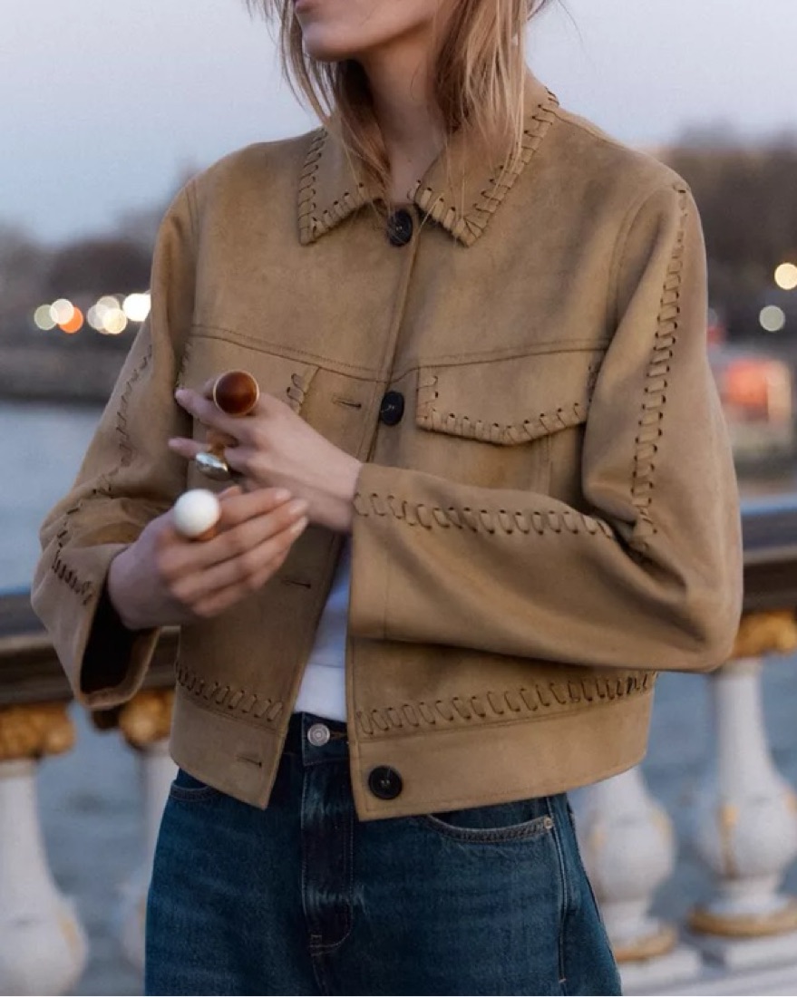 Zara Braided Faux Suede Jacket by Zara - Pickle