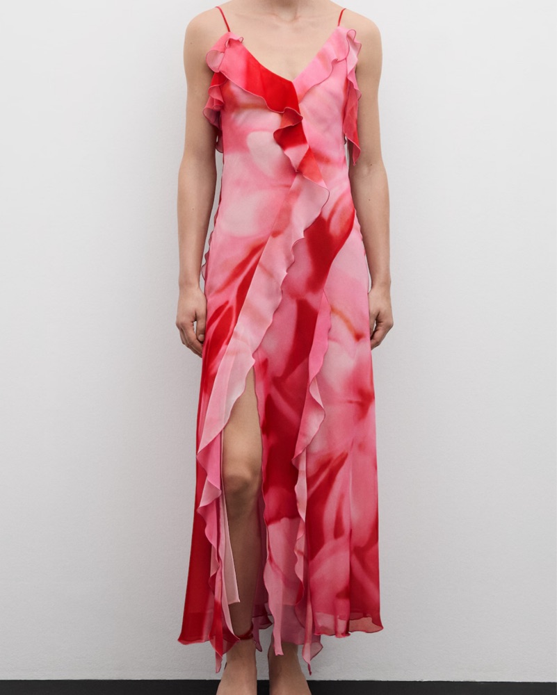 Mango Pink & Red Ruffled Gown by MANGO - Pickle