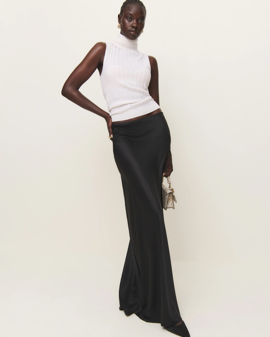 Reformation Bella Satin Skirt Black by Reformation - Pickle