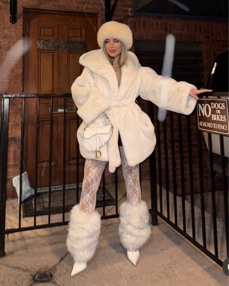 HESLA Hooded Fauz Fur Coat In White by Helsa - Pickle