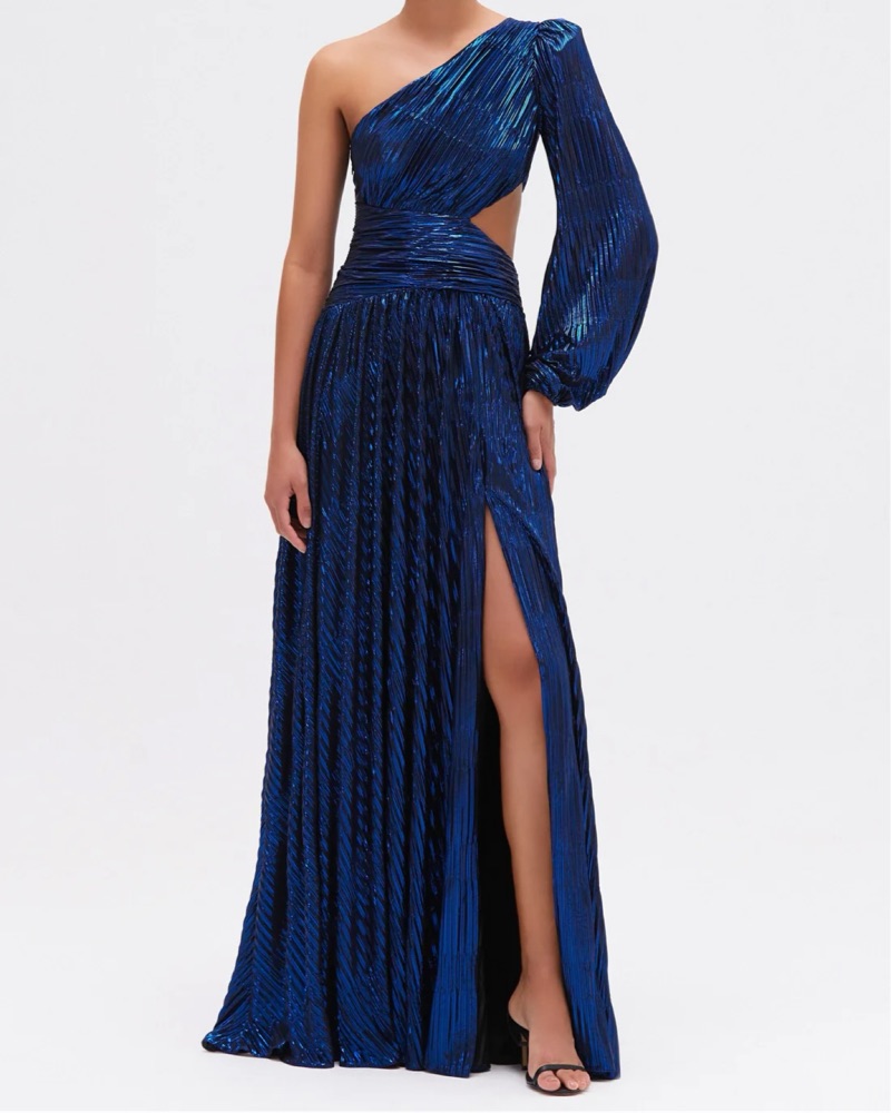 PatBo Metallic Blue One Shoulder Gown by PatBo - Pickle