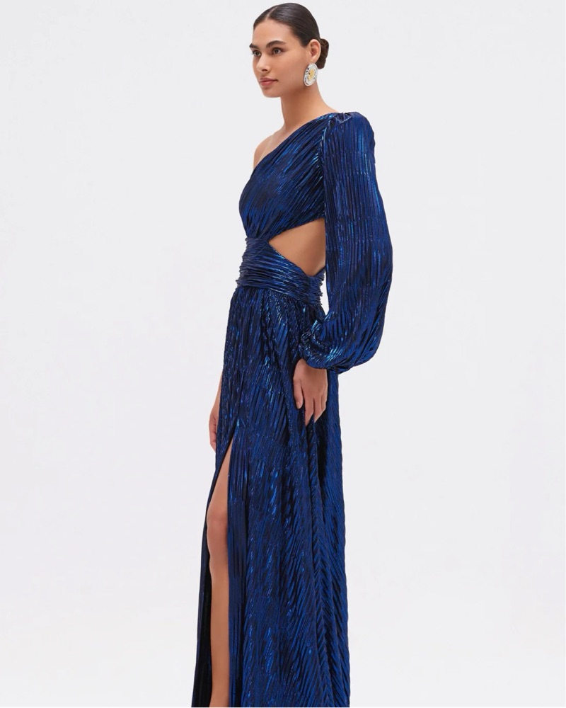 PatBo Metallic Blue One Shoulder Gown by PatBo - Pickle