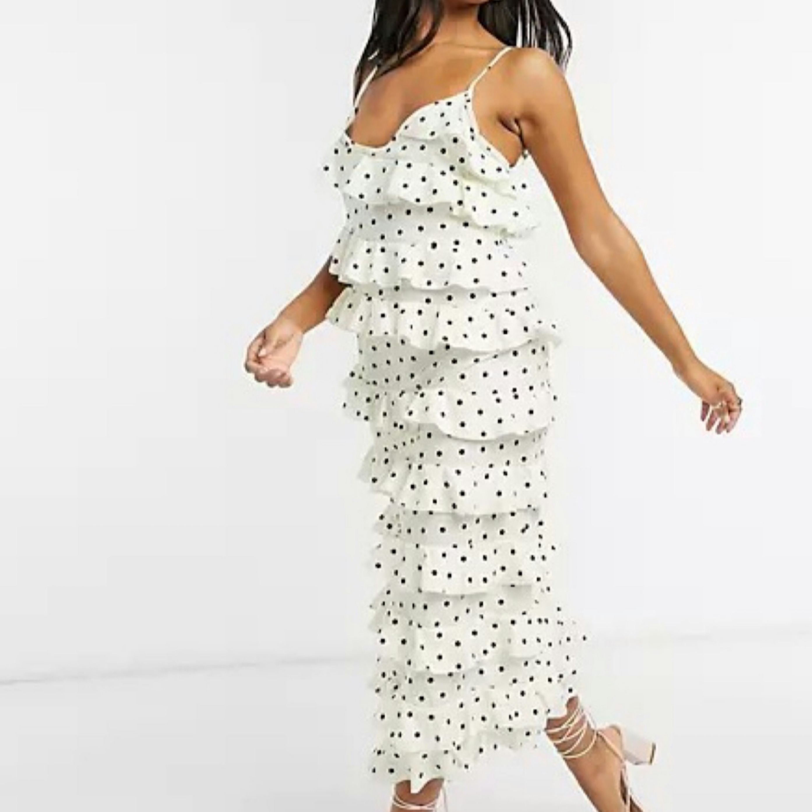 ASOS Polka Dot Ruffle Tiered Dress by ASOS - Pickle