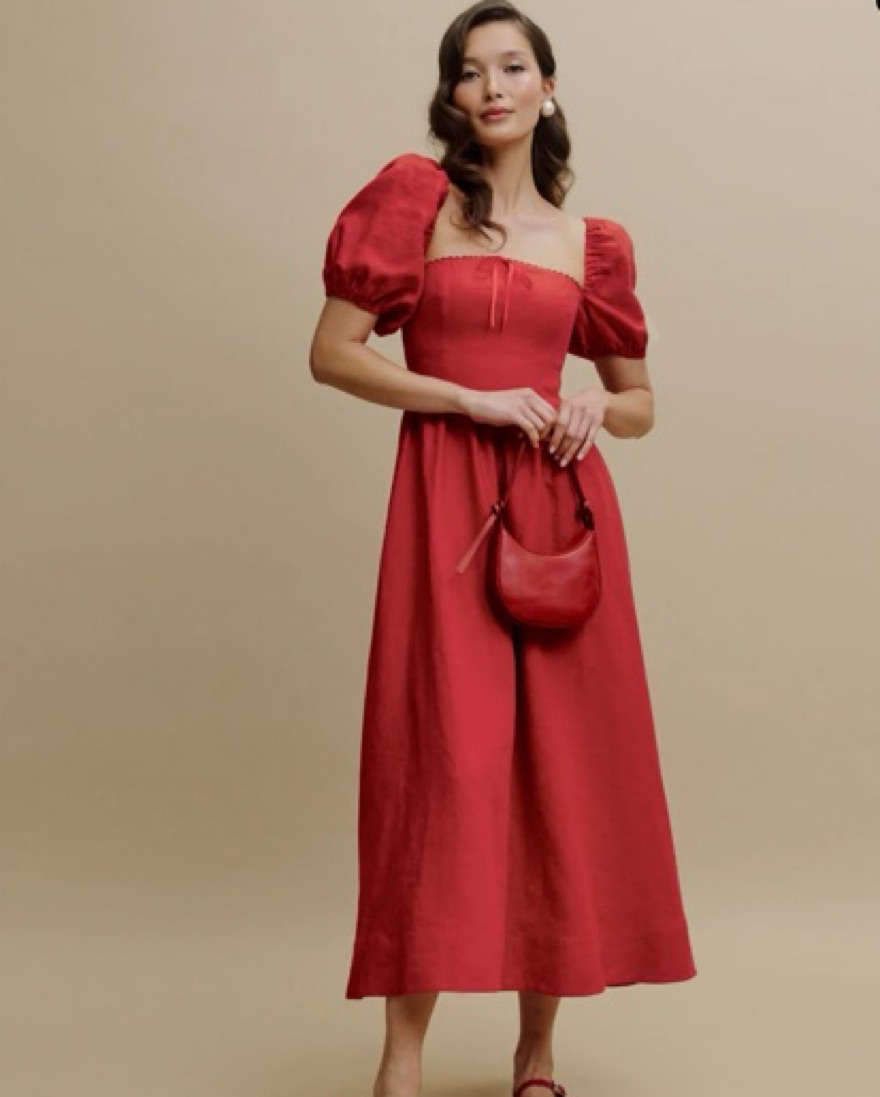Marella Linen Dress -Cherry by Reformation - Pickle