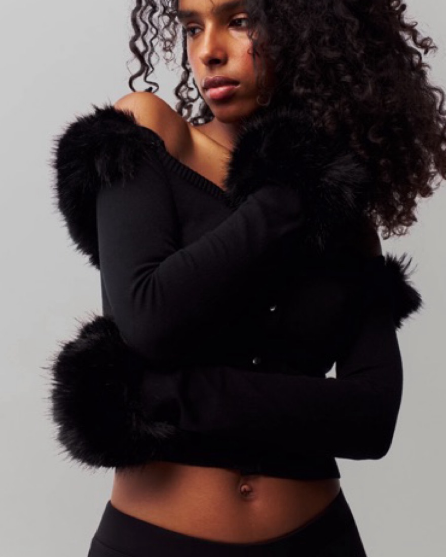 Danielle Guizio Black Fur-Trimmed Top by Danielle Guizio - Pickle