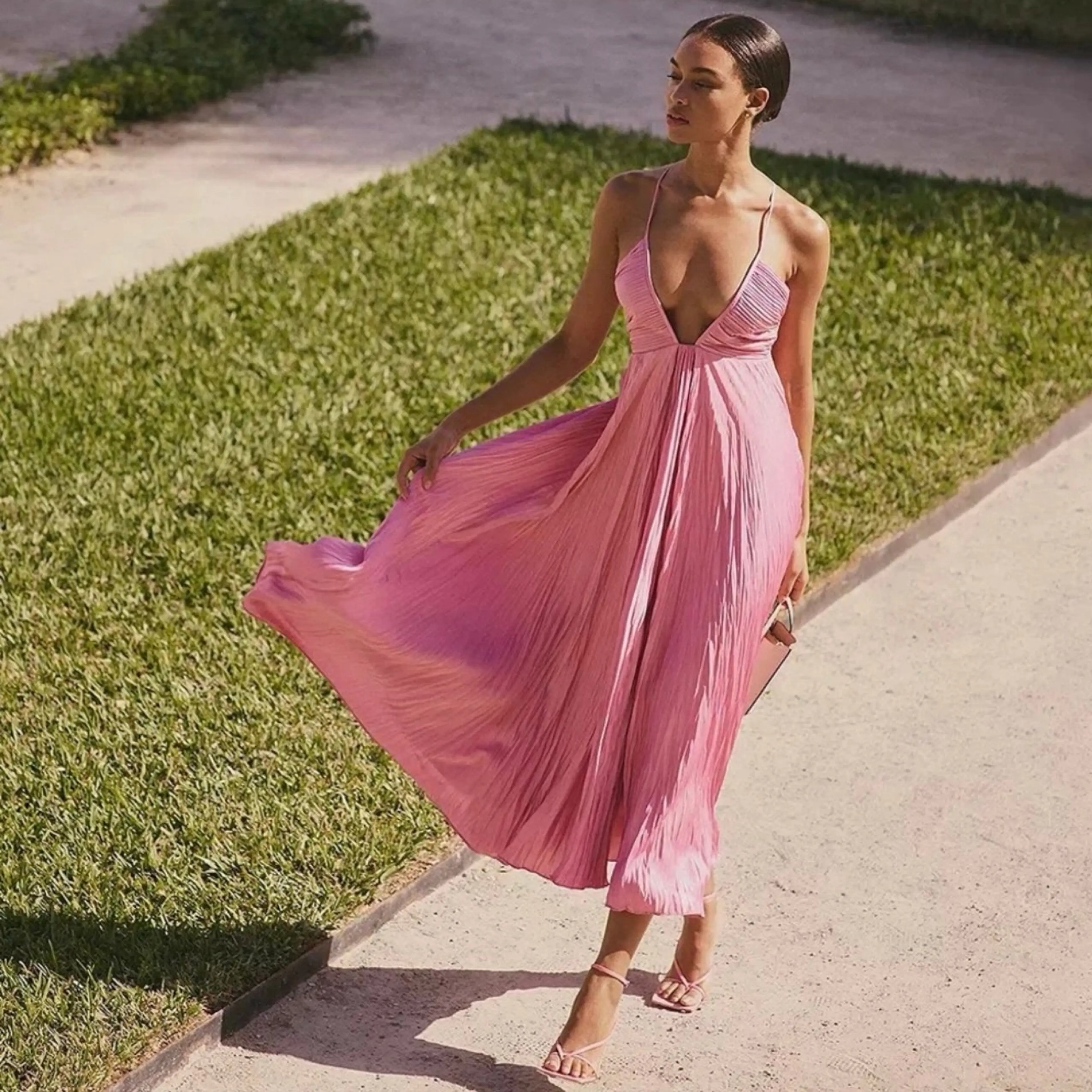 $750 A.L.C Pink Pleated Long Dress 🩷 by ALC - Pickle