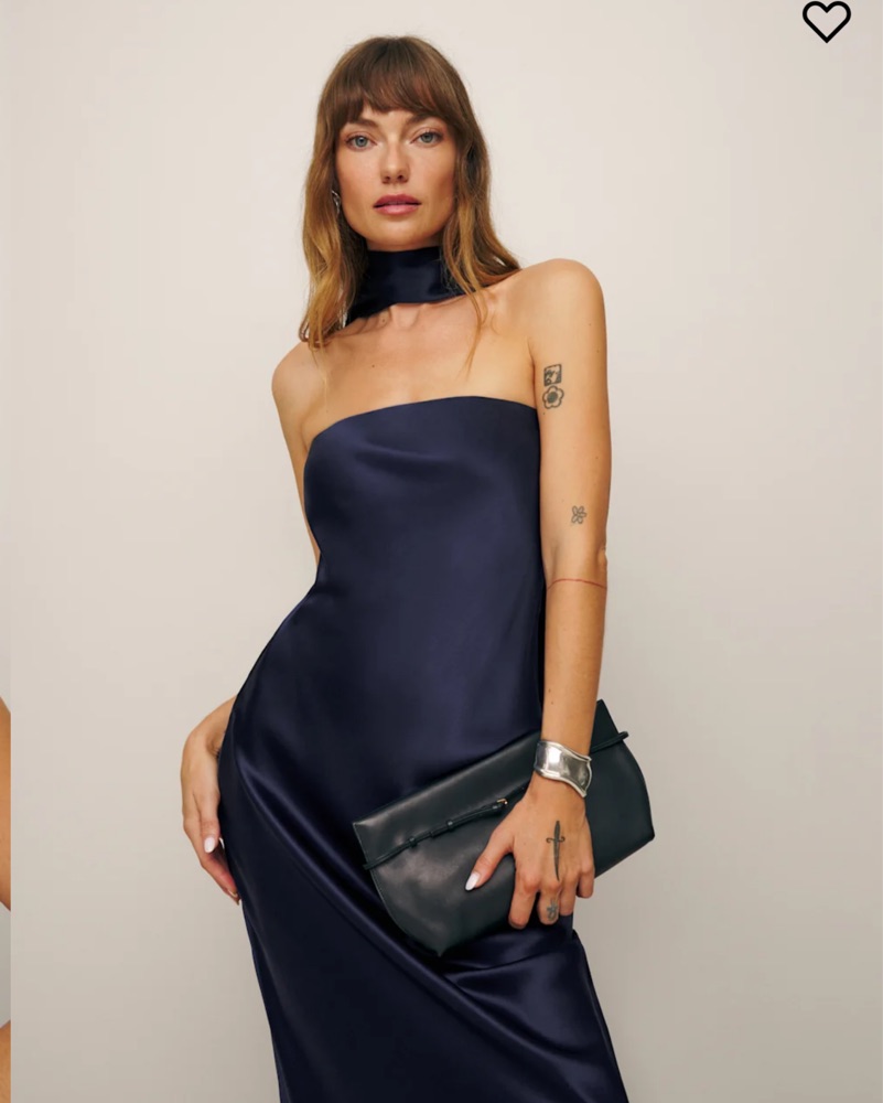 Reformation Oren Silk Dress (Navy) by Reformation - Pickle