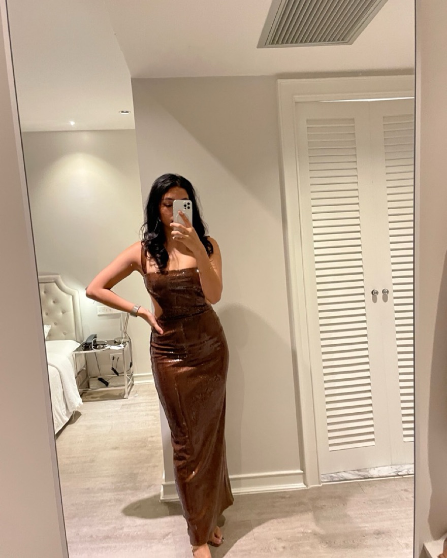 Meshki Adoria Dress In Chocolate by Meshki - Pickle
