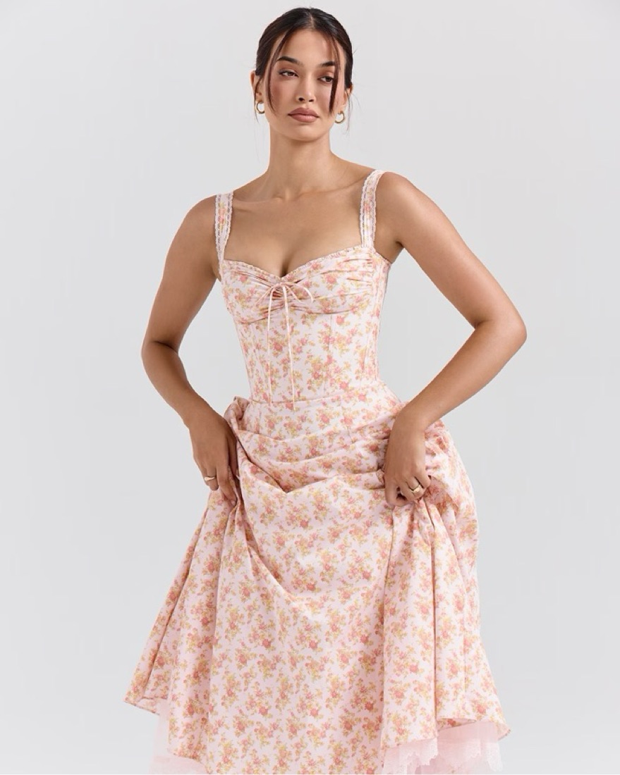 House Of CB Rosalee Dress In Peach Poppy by House of CB - Pickle