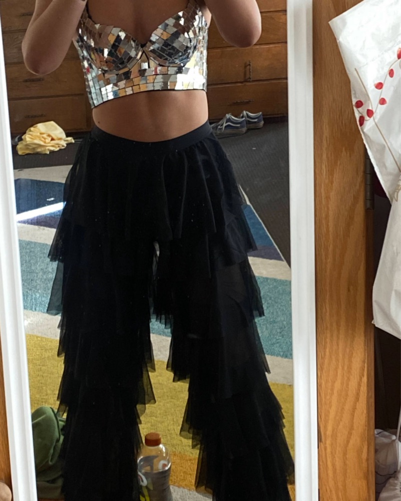 Ruffle Layer Mesh Pants by Kikiriki - Pickle