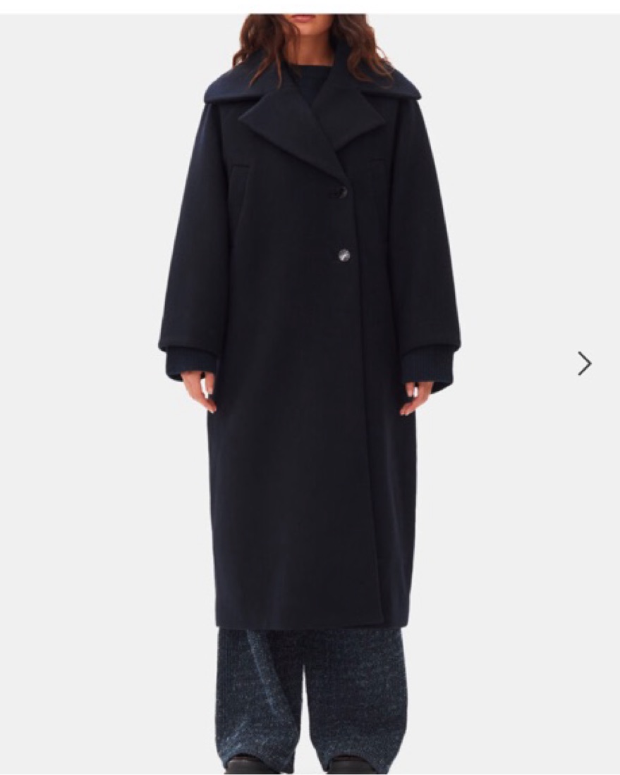 GANNI ネイビー ロングコート Ganni Navy Wool Coat by Ganni - Pickle