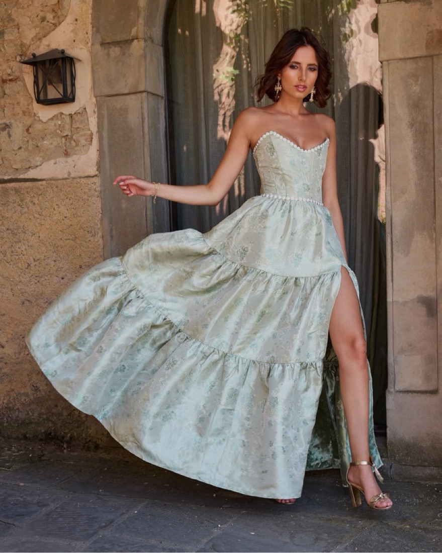 Vivian Dress in Sage Windsor Brocade by V Chapman - Pickle