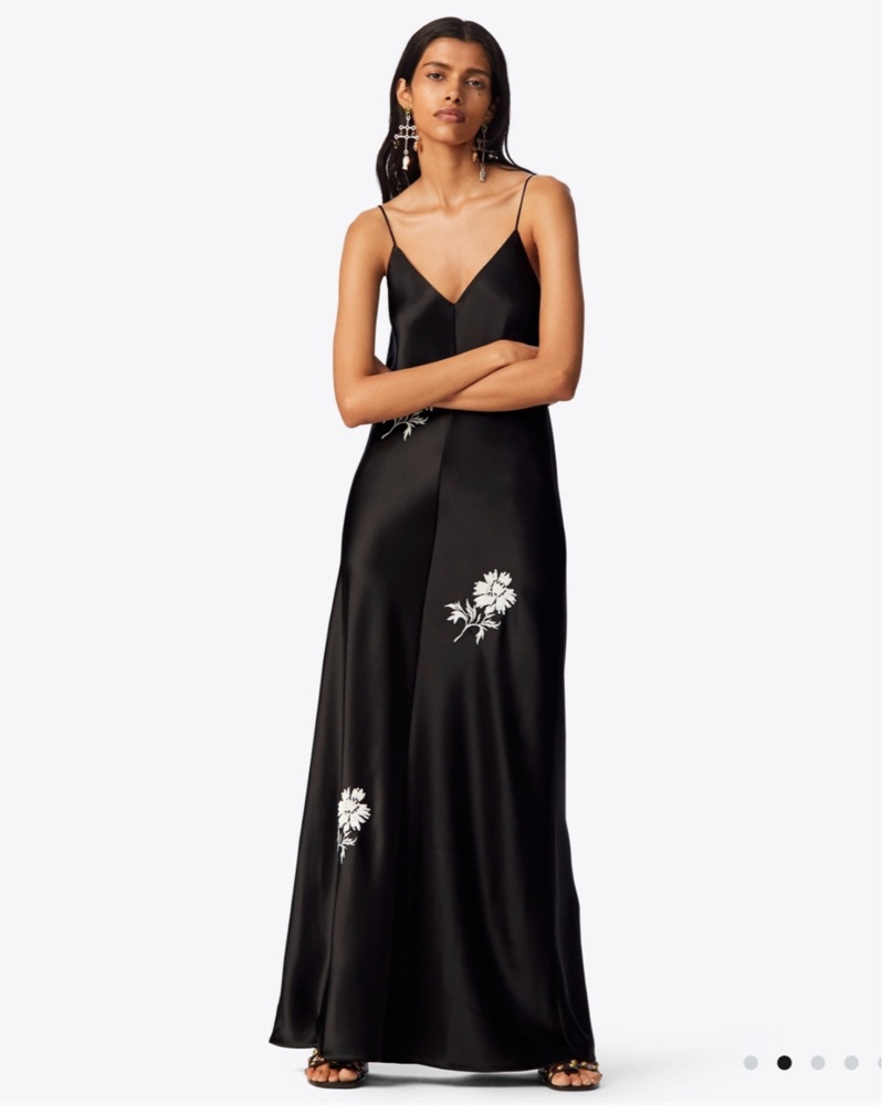 Tory Burch Embroidered Satin Slip Dress by Tory Burch - Pickle