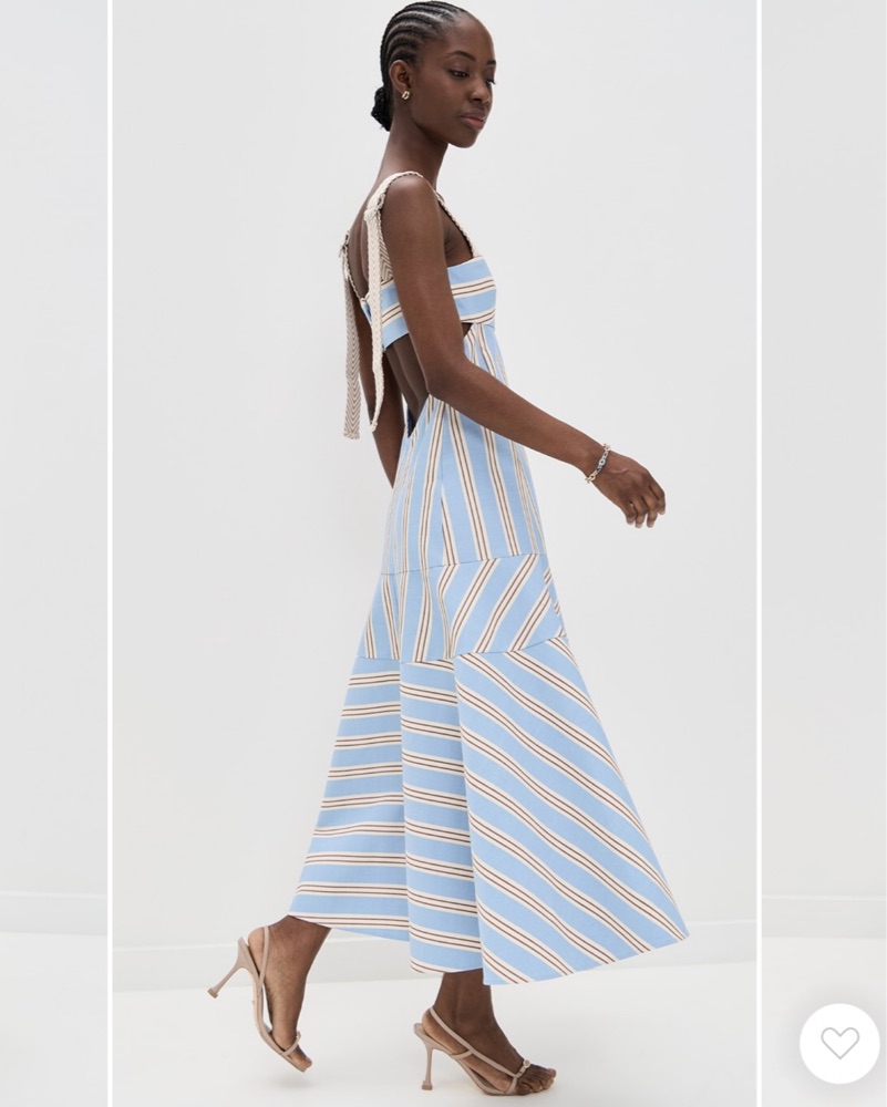 未使用レベル pelleqペレック Shirring striped dress Railroad Stripe Triangle Bust Maxi Dress / Navy - Merrilee's Swimwear