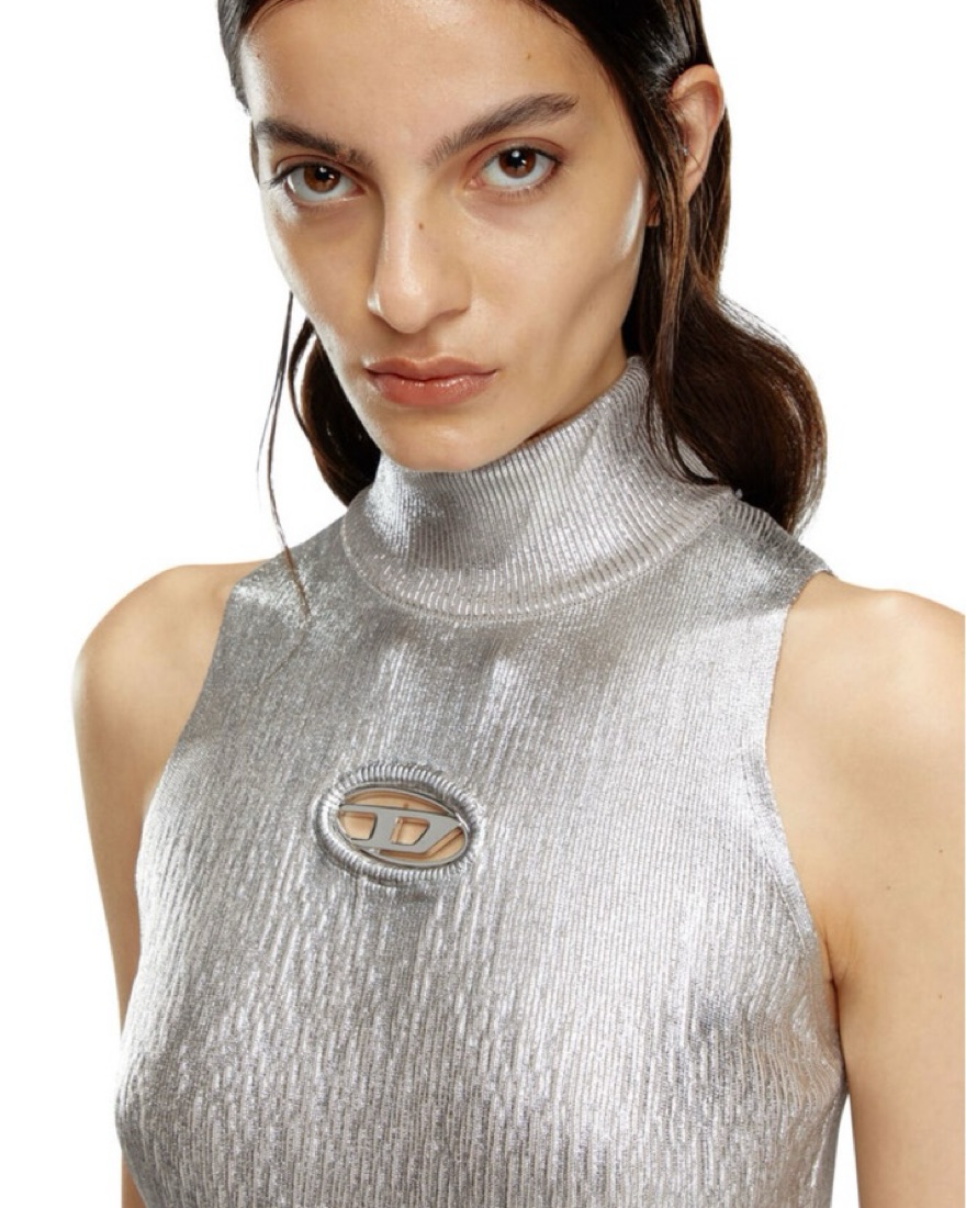 DIESEL シルバー 光沢 キャミソール DIESEL Sleek Silver Bodycon Dress by Diesel - Pickle
