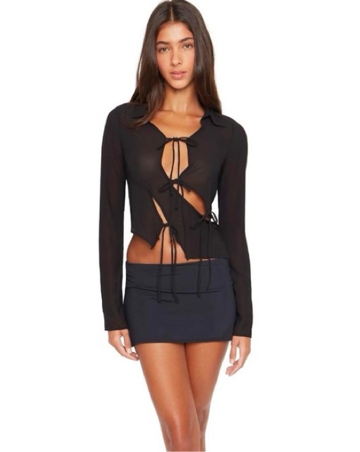 Danielle Danielle Guizio Sheer Tie Top by Danielle Guizio - Pickle
