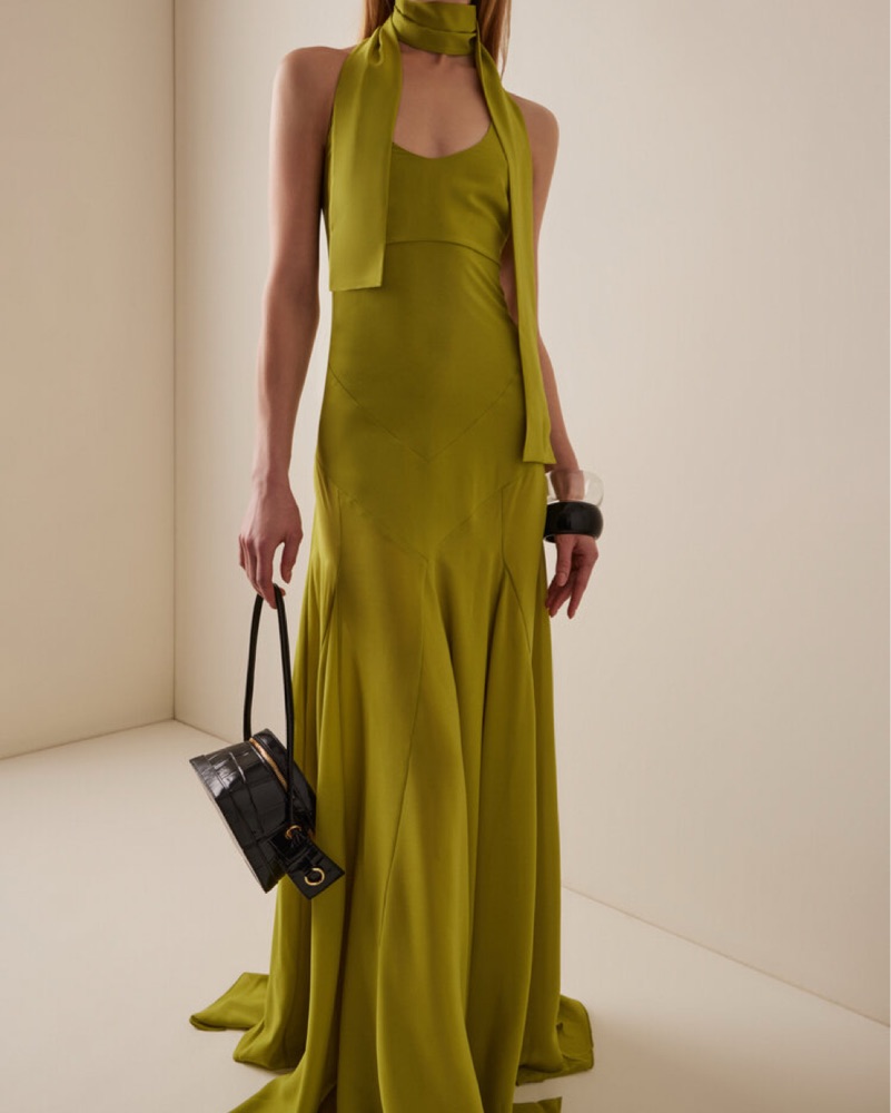 SIEDRES Scarf Halter Maxi Dress by Siedres - Pickle