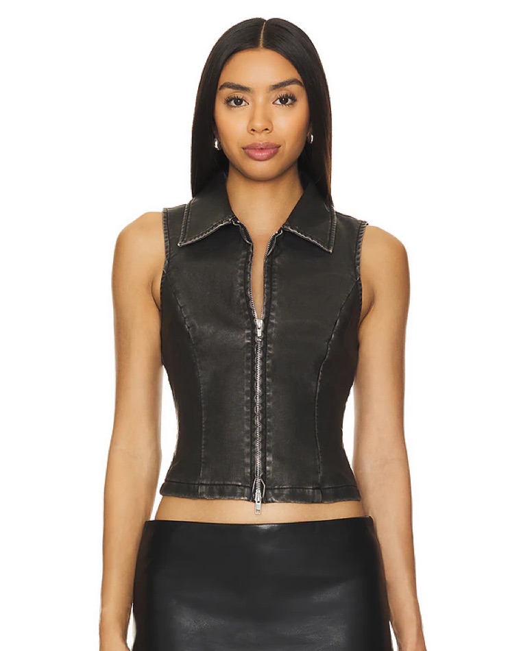 Sleeveless Moto Leather Jacket Vest by Superdown - Pickle