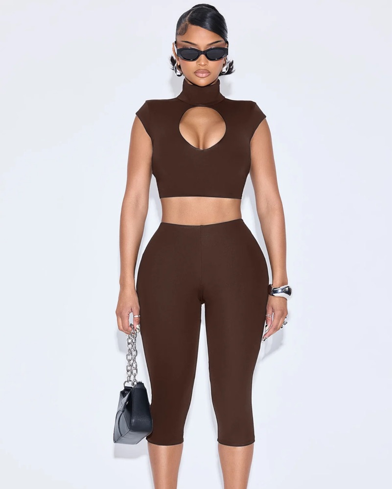 Double Lined Capri Set by Fashion Nova - Pickle