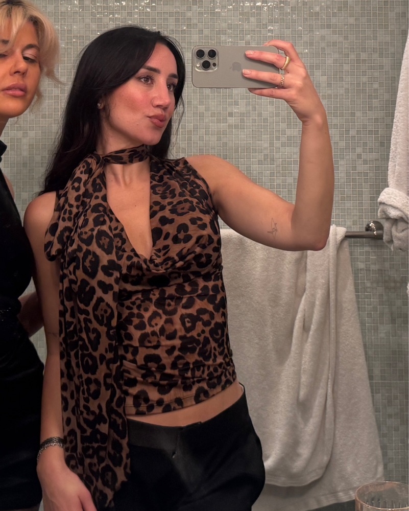 Blumarine Leopard Scarf Tie Neck Top by Blumarine - Pickle