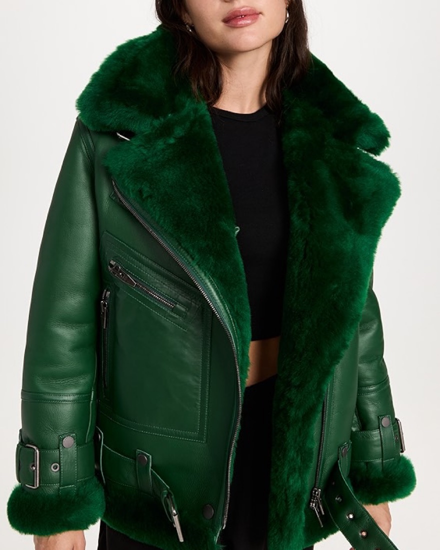 The Arrivals Green Shearing Leather Coat by The Arrivals - Pickle