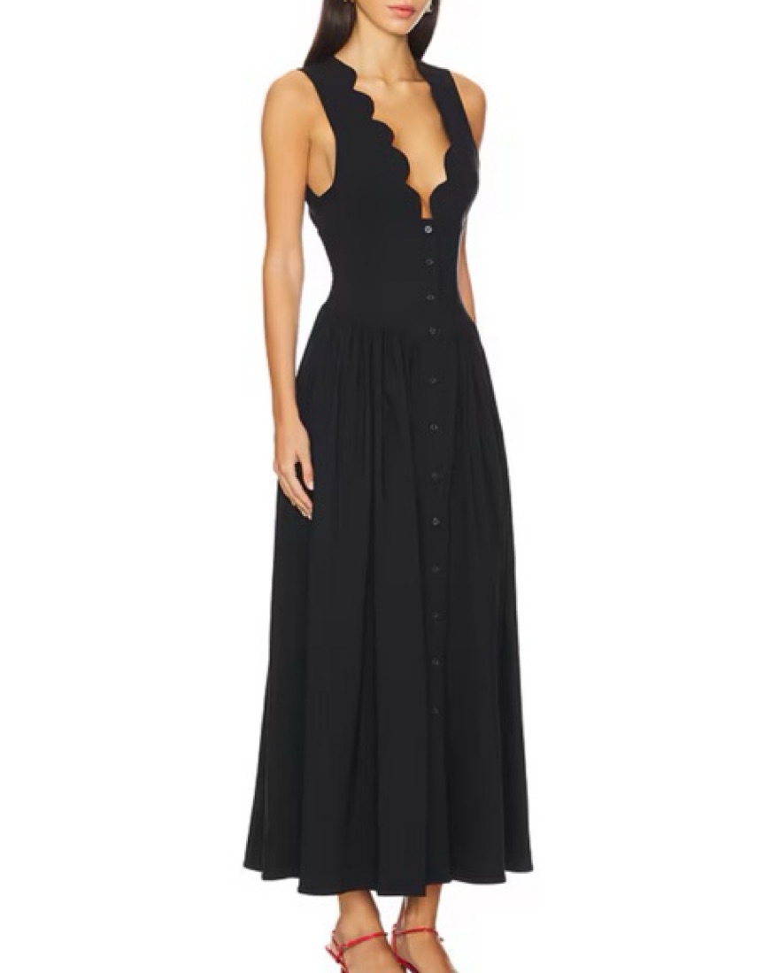 Button Front Scallop Black Dress by WeWoreWhat - Pickle