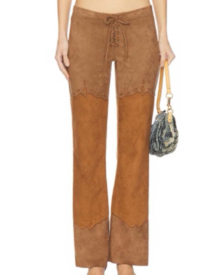 レミ レリーフ　SUEDE LIKE STADIUM JAMPER PANTS Revolve x Leslie Amon Coyote Ugly Pants by Leslie Amon - Pickle