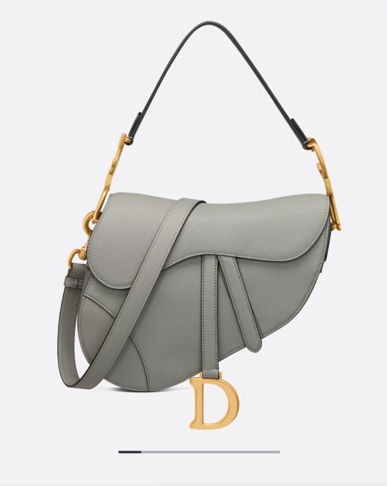 DIOR Saddle Bag Strap Stone Gray Grained by Dior - Pickle