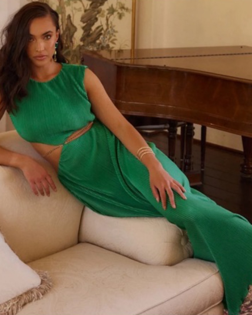 12th Tribe Emerald Plisse Maxi Dress by 12th Tribe - Pickle