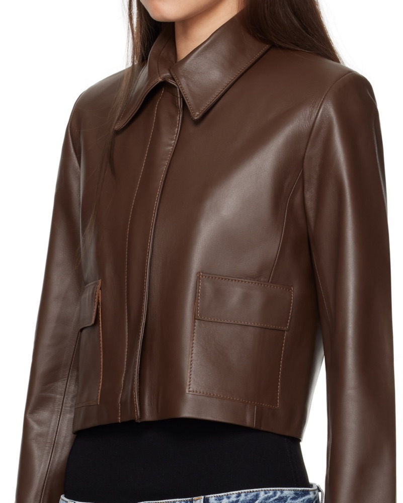 $1290 Nour Hammour Brown Leather Jacket by Nour Hammour - Pickle