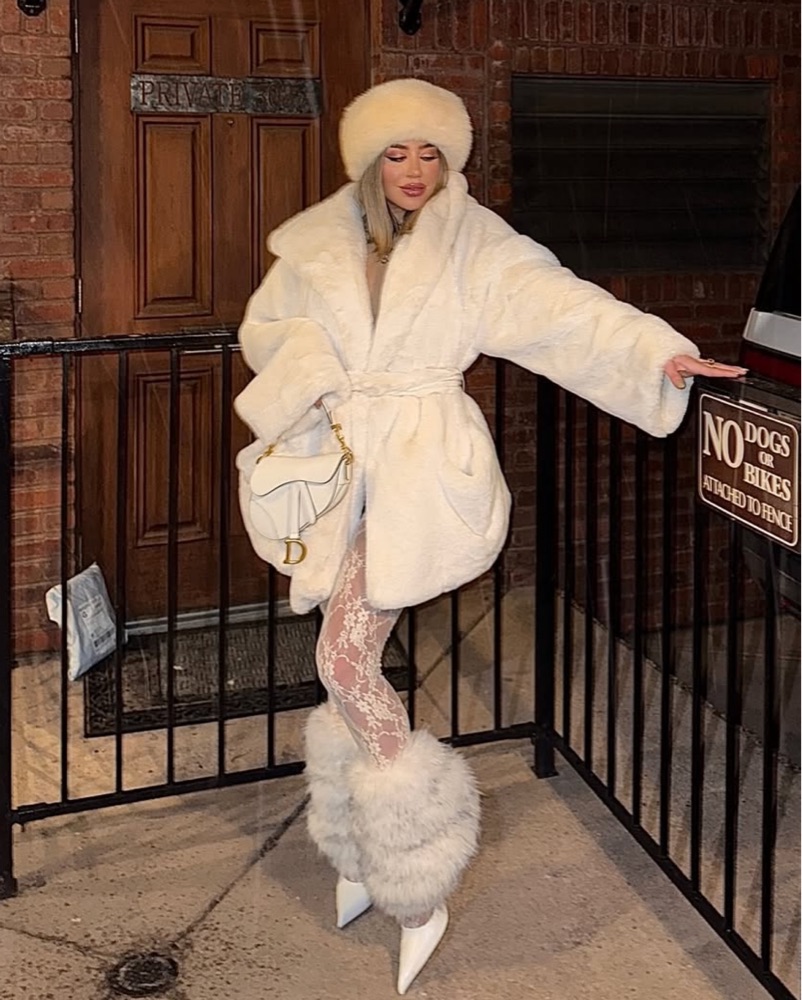 HESLA Hooded Fauz Fur Coat In White by Helsa - Pickle