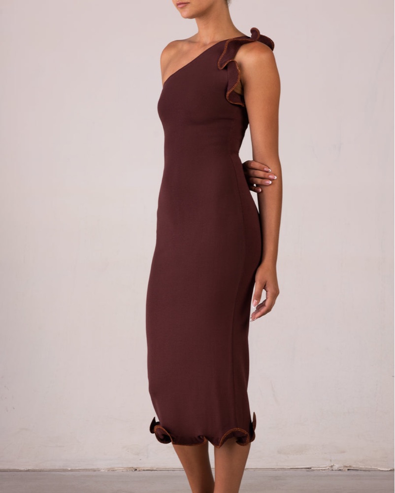 SAME Ruffle Hem One Shoulder Dress by SAME - Pickle