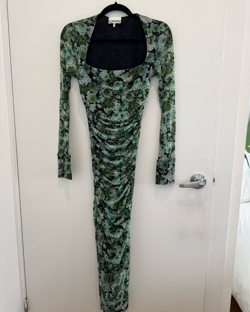 Ganni Green Floral Mesh Dress by Ganni - Pickle