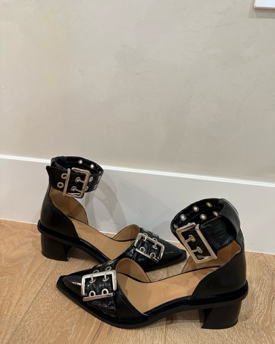 Ganni Black Chunky Buckle Open Cut Pumps by Ganni - Pickle