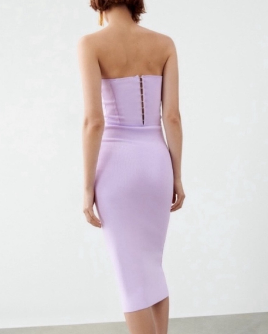 Sweetheart Necklin Lilac Midi Dress by Zara - Pickle