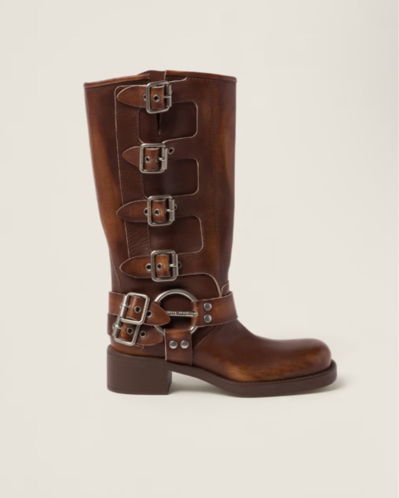 Miu Miu Leather Buckle Boots by Miu Miu - Pickle