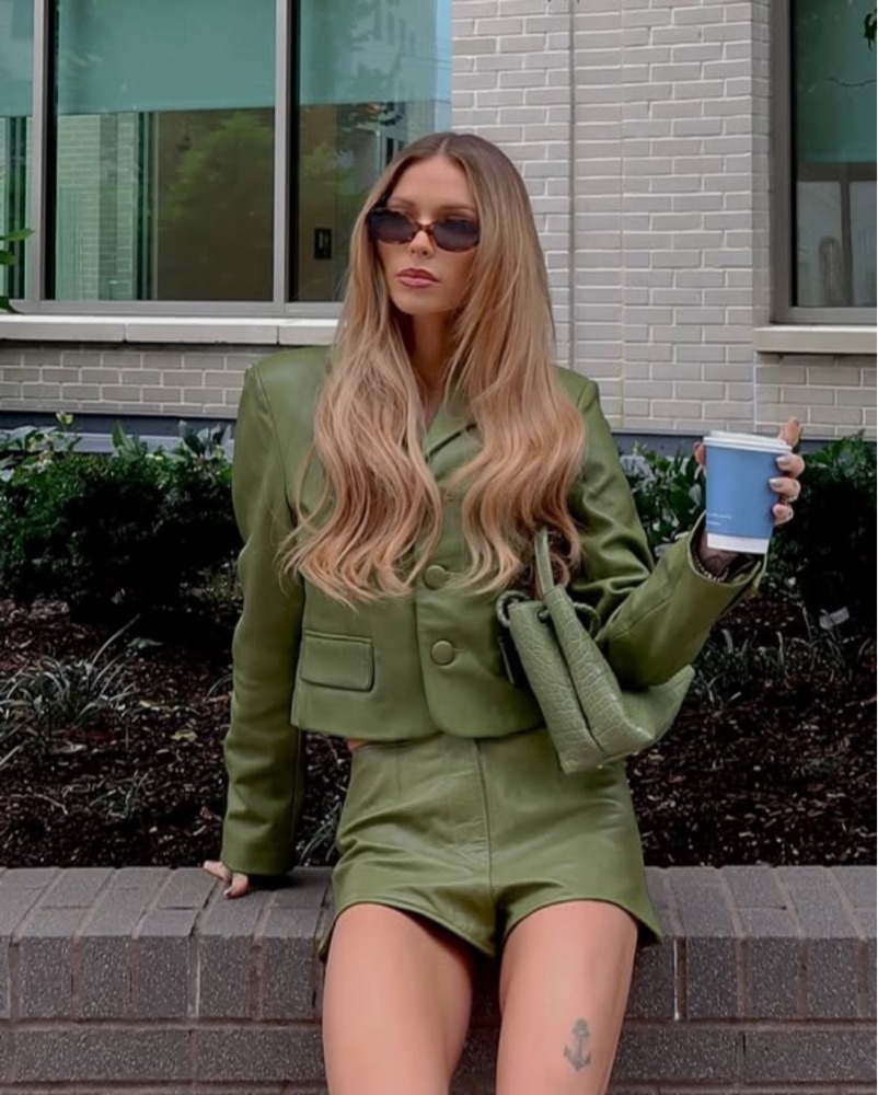 SET - Green Leather Blazer & Short by Zara - Pickle
