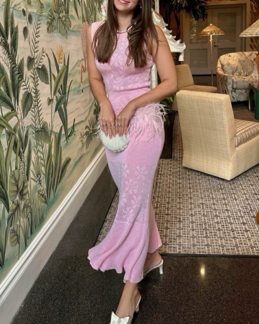 Andreeva Pink Rose Knit Feather Dress by Andreeva - Pickle