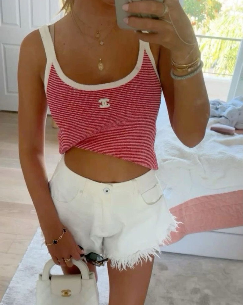 90s CHANEL シャネル　100% コットンニット タンクトップ 90s CHANEL シャネル 100% コットンニット タンクトップ 90s CHANEL