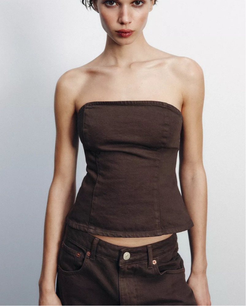 Zara Brown TFR Denim Strapless Top by Zara - Pickle