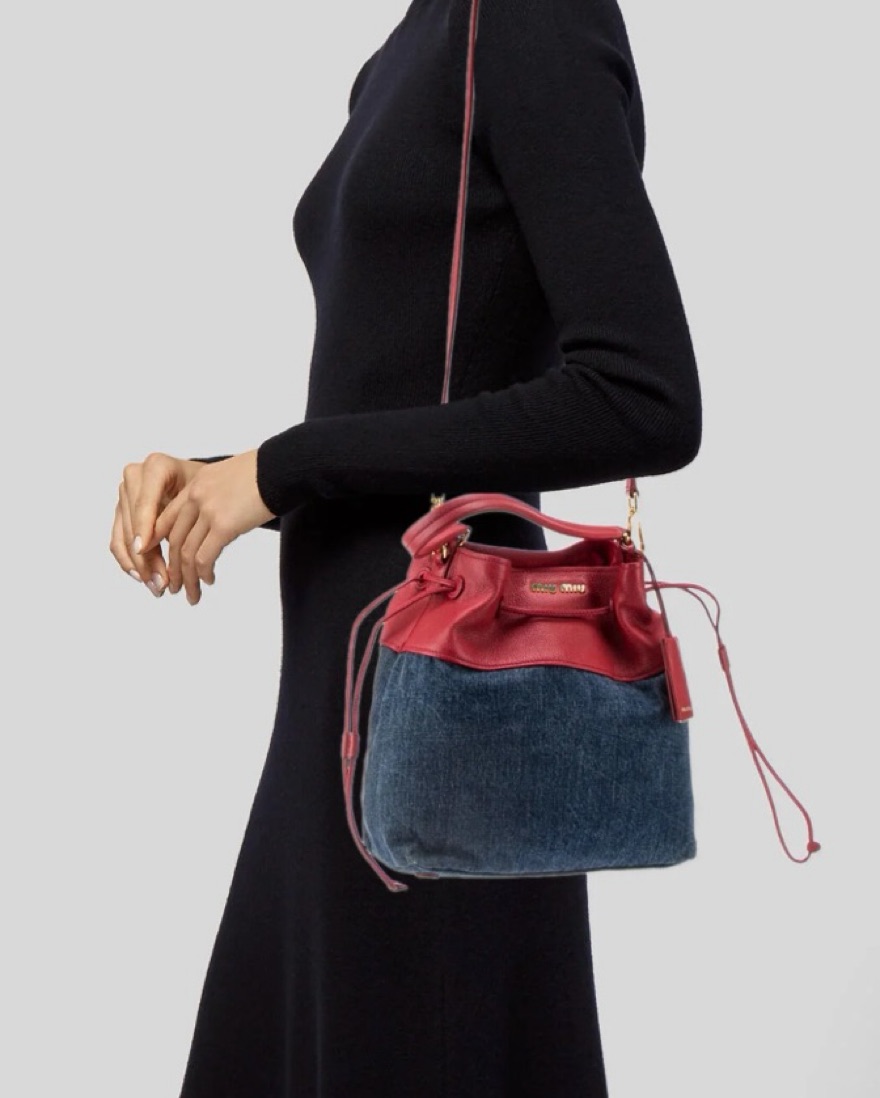 Miu Miu Red Leather/Denim Bucket Bag by Miu Miu - Pickle