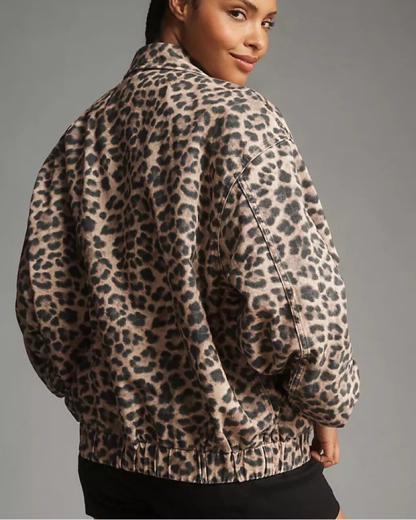 Leopard Print Denim Bomber Jacket by Anthropologie - Pickle