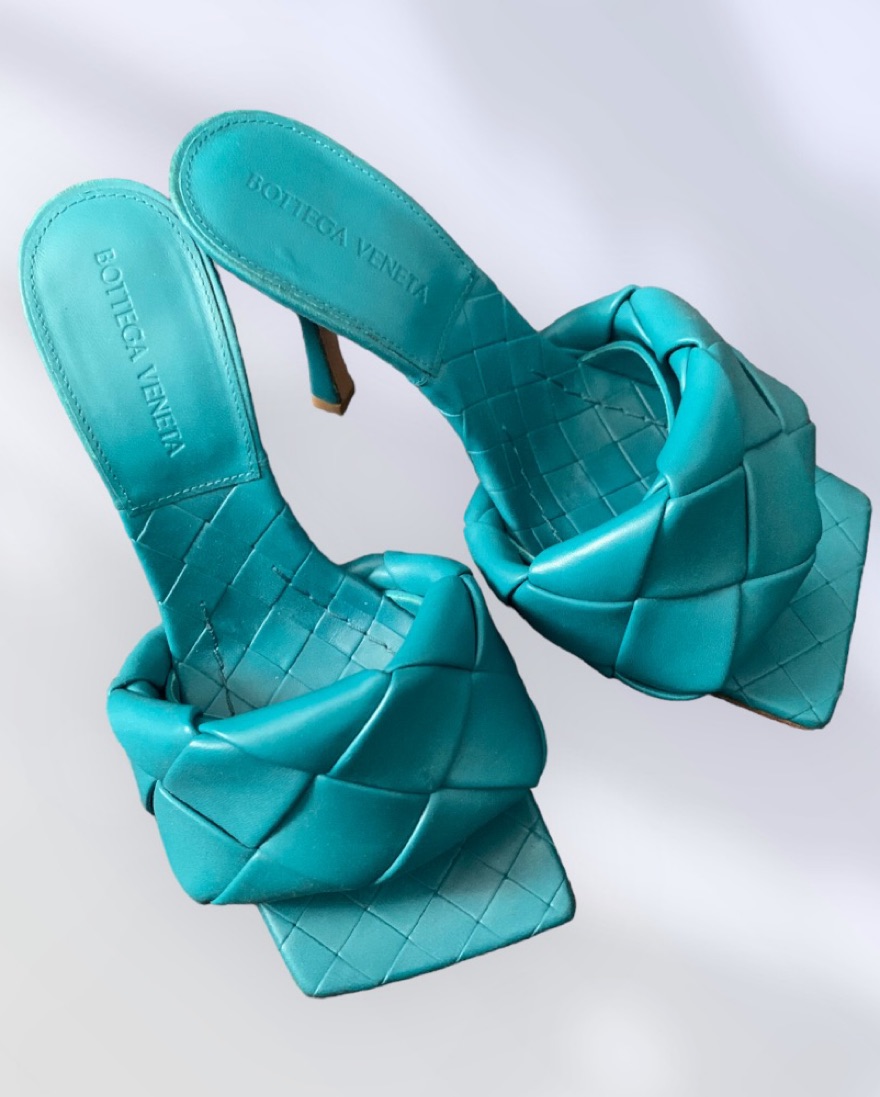 Teal Bottega Veneta Braid Mule Heels by Bottega Veneta - Pickle