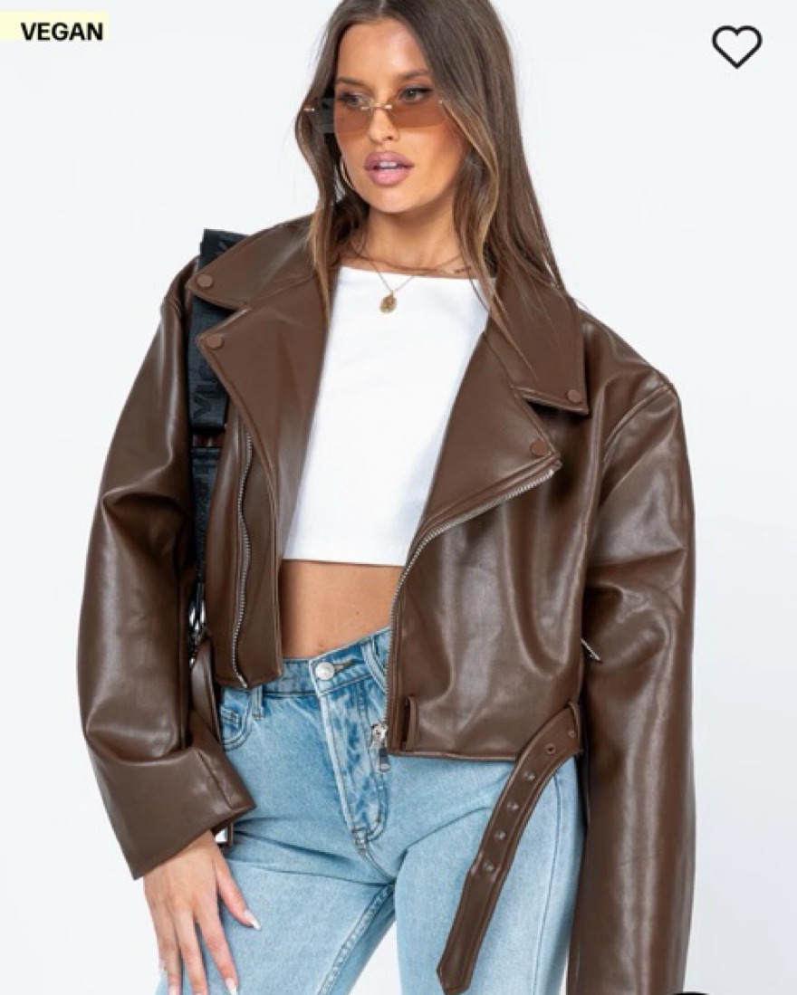 Staten Island Brown Leather Jacket by Lioness - Pickle