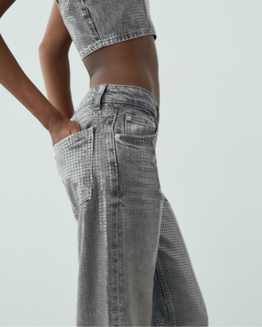 Mid Rise Wide Leg Sequin Foil Jeans by Zara - Pickle