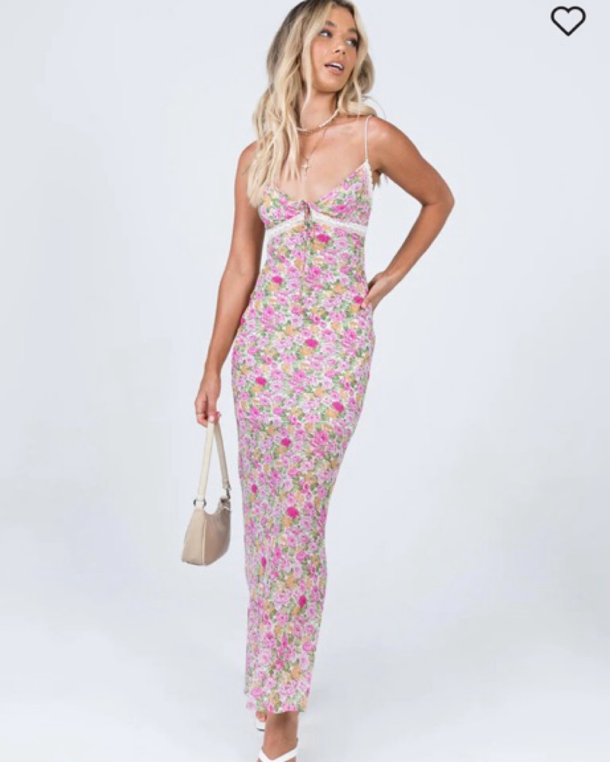 Floral Fitted Maxi Dress by Princess Polly - Pickle