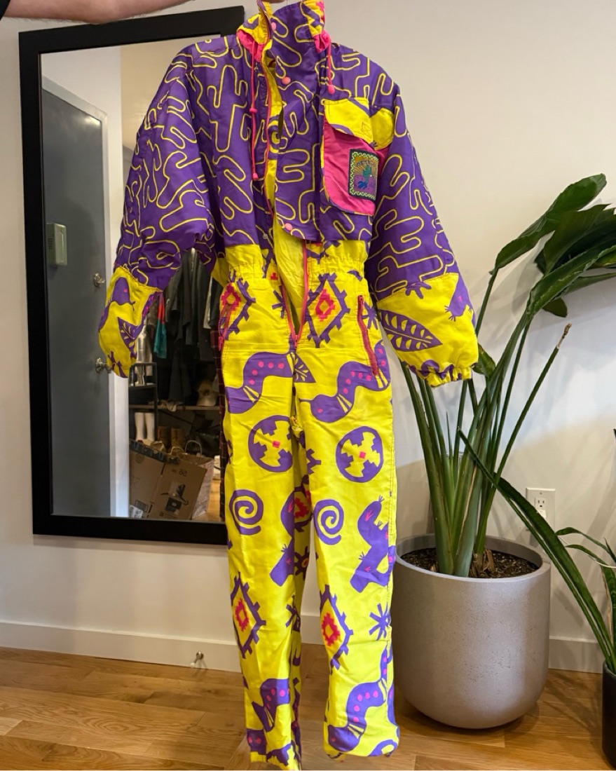 Vibrant Printed Ski Onesie by Vintage - Pickle