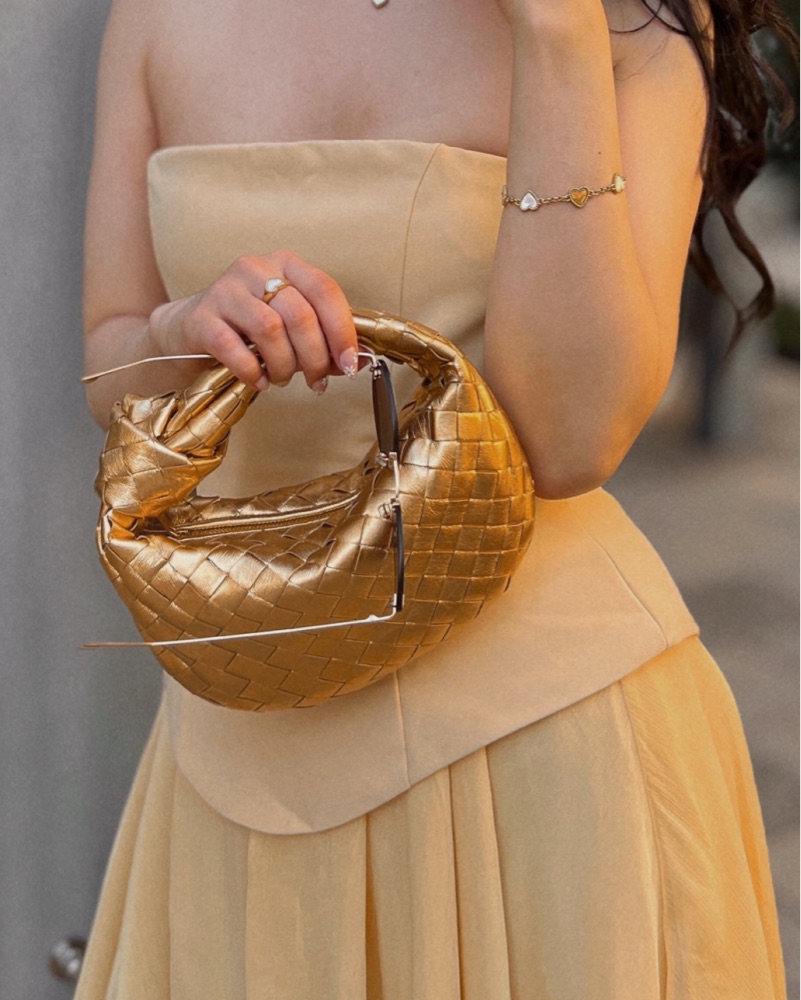 Bottega Veneta Mini Jodie - Gold Metallic Woven Bag by Bottega