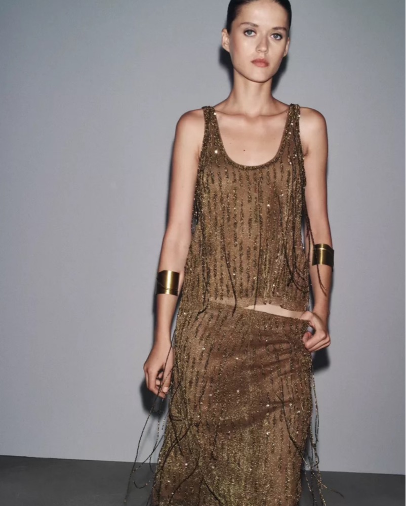 ZW Collection Beaded Top by ZARA - Pickle